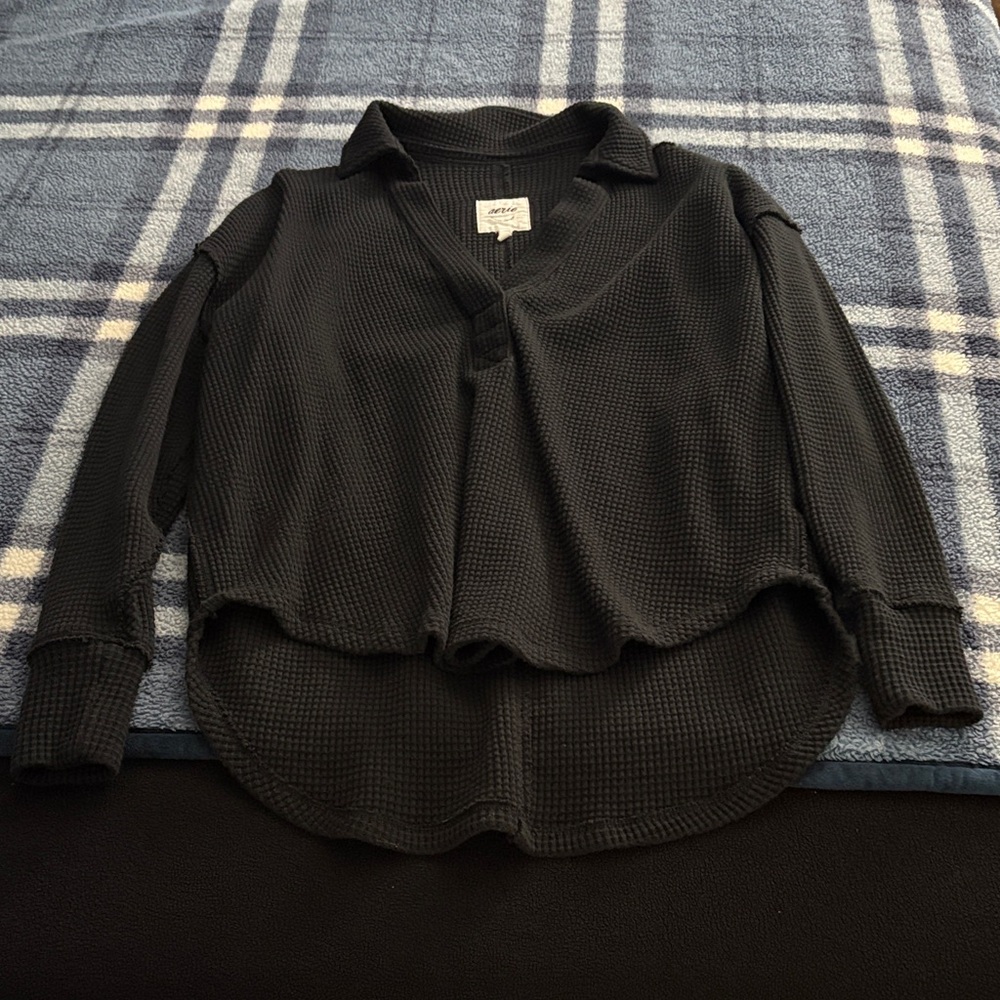 Aerie Black Waffle Knit Top